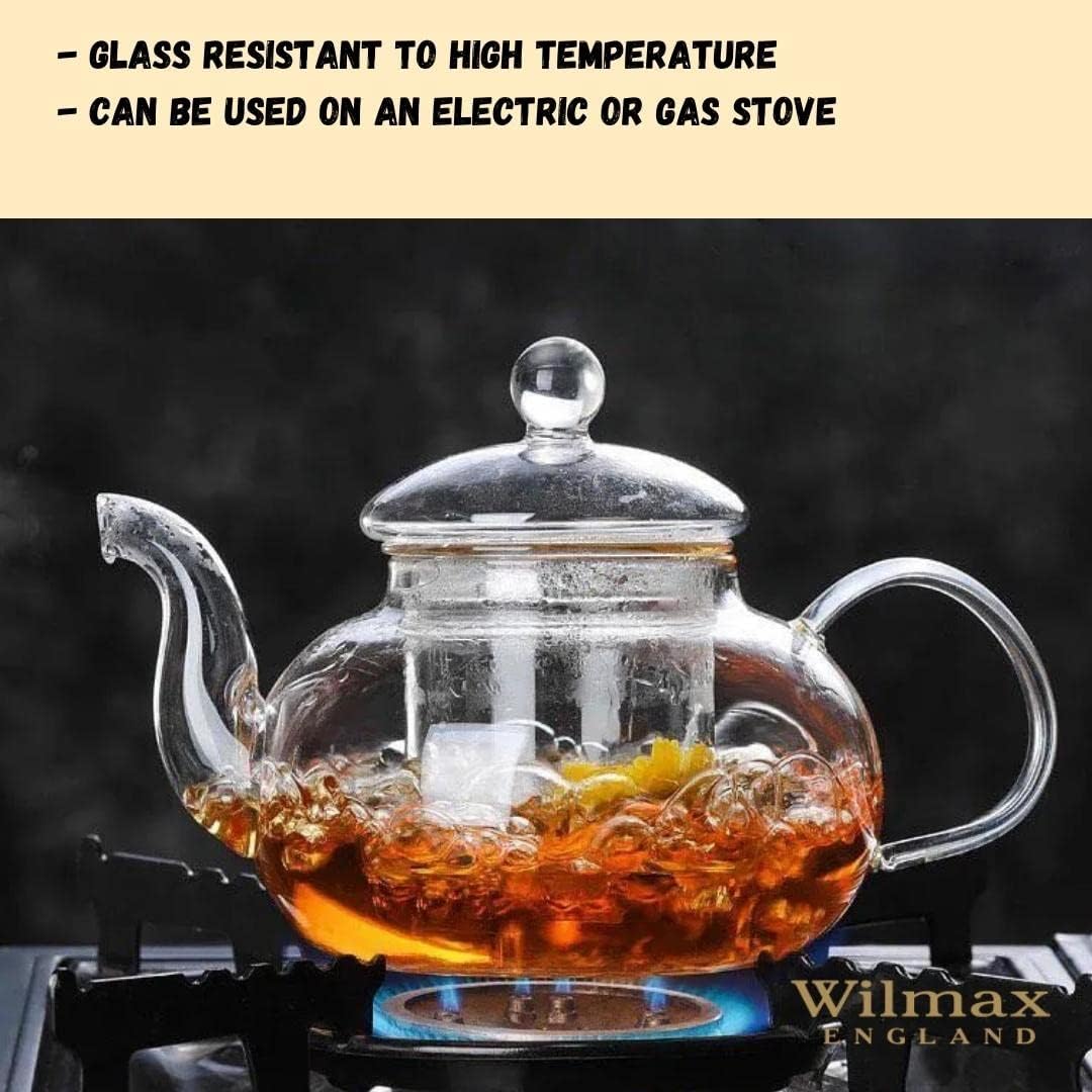 Wilmax England Theepot | Borosilicaatglas RVS filter 1200ml