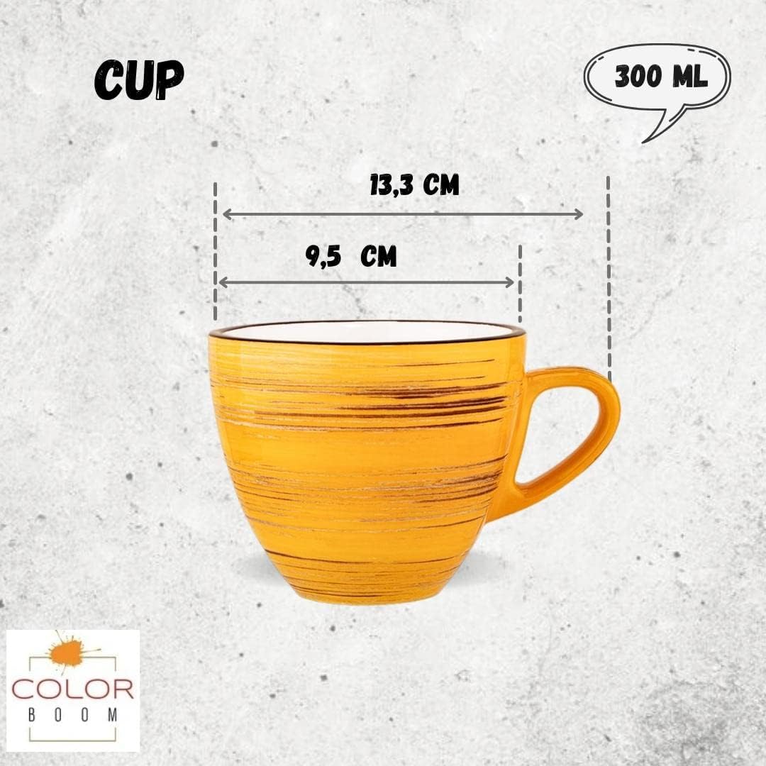 Wilmax Cup and Saucer 300 ml Yellow Porcelain 6-piece set