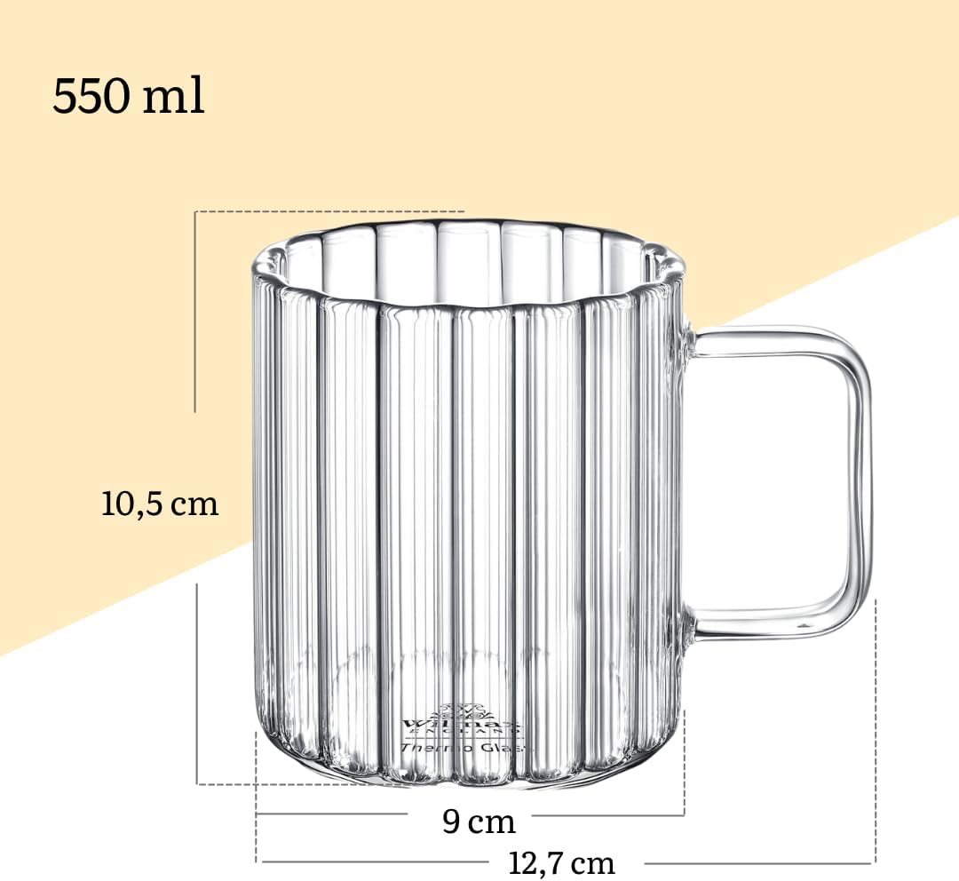 Wilmax Glas mit Henkel, 550 ml, 6er Set, WL-888618/A6