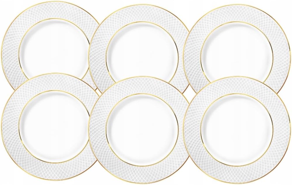 Wilmax Borden 18 cm Wit, Gouden Rand, Porselein - Set van 6