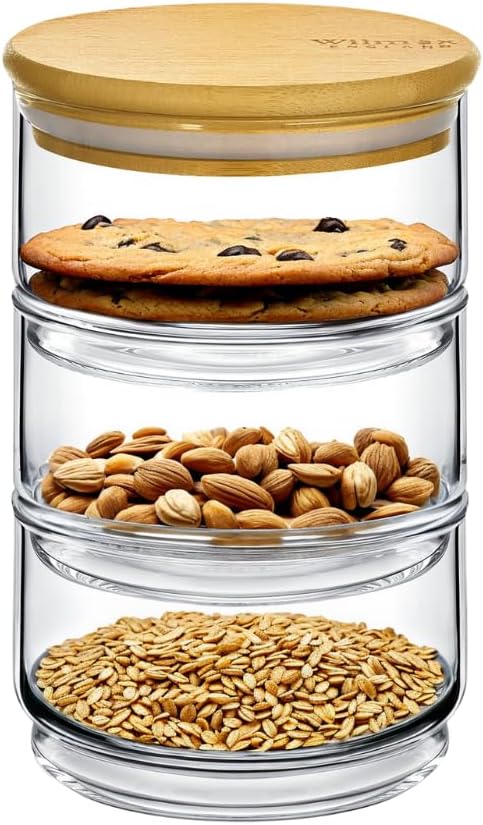 Wilmax 3-stufiges Vorratsglas, 12 x 20 cm, Thermo-Glas & Bambusdeckel, WL-888522/A