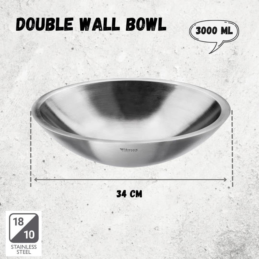 Wilmax Schüssel aus Edelstahl, 3000 ml, Silber matt, WL-553001/A