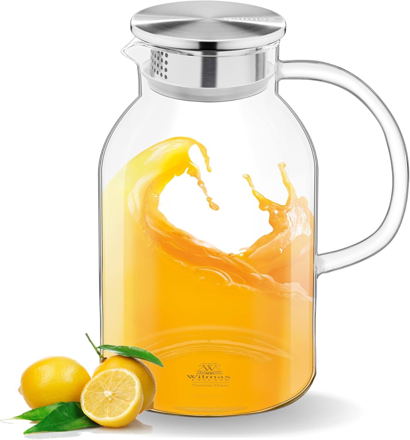 Wilmax Thermo Glas Krug 2100 ml mit Edelstahl-Deckel WL-888214/A