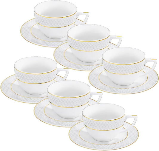 Wilmax Teetassen & Untertassen Set mit Goldrand, 240 ml, 6er – WL-880102404/AB6