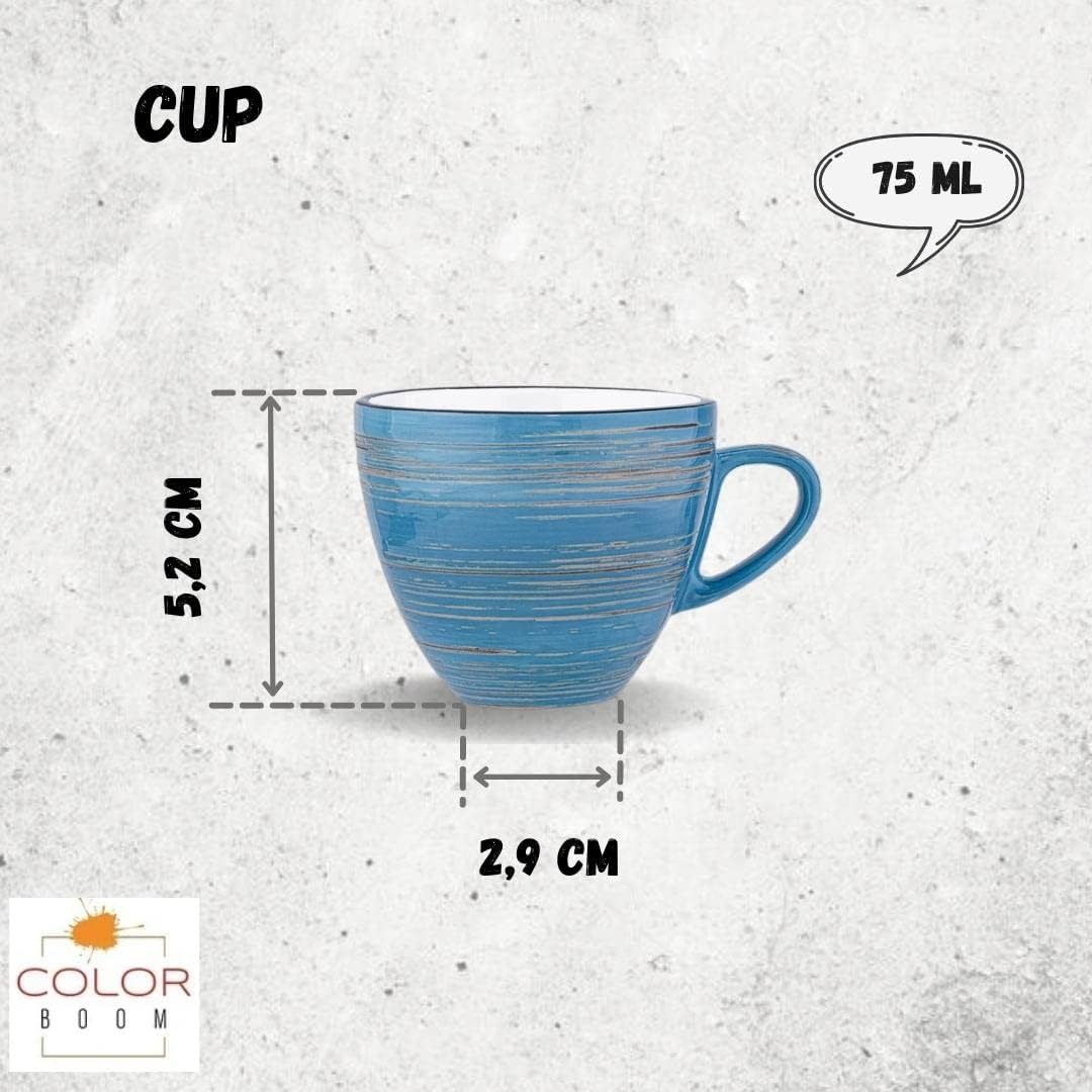 Wilmax 6-delige Kopjes & Schotels Set 75 ml Blauw WL-669633/AB6