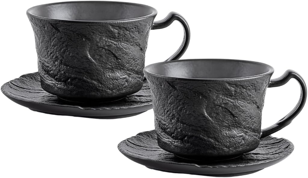 Wilmax Kaffeetassen Set 2er Schwarz 180 ml mit Untertasse Porzellan WL-661151/AB2