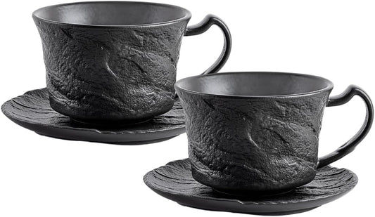 Wilmax Kaffeetassen Set 2er Schwarz 180 ml mit Untertasse Porzellan WL-661151/AB2