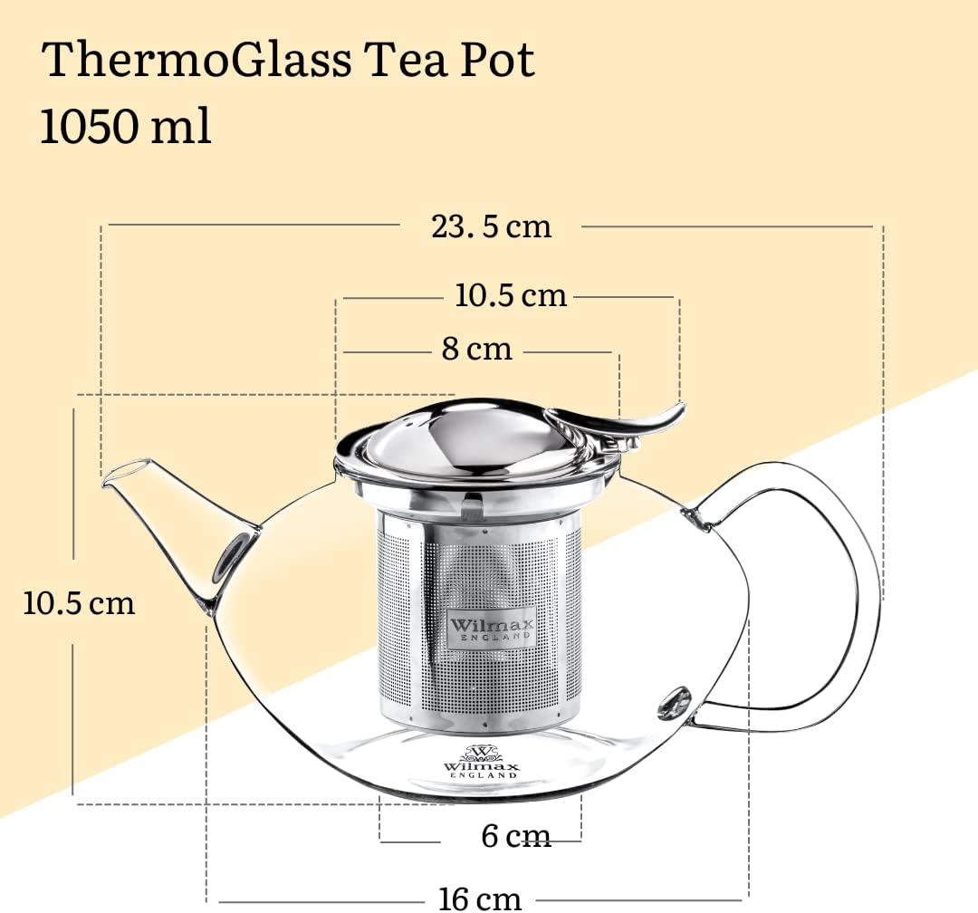 Wilmax England Theepot Borosilicaatglas 1050ml RVS filter