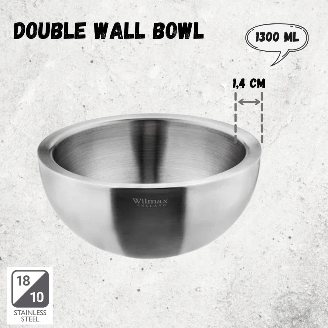 Wilmax Schüssel aus Edelstahl, 1300 ml, Silber matt, WL-553003/A