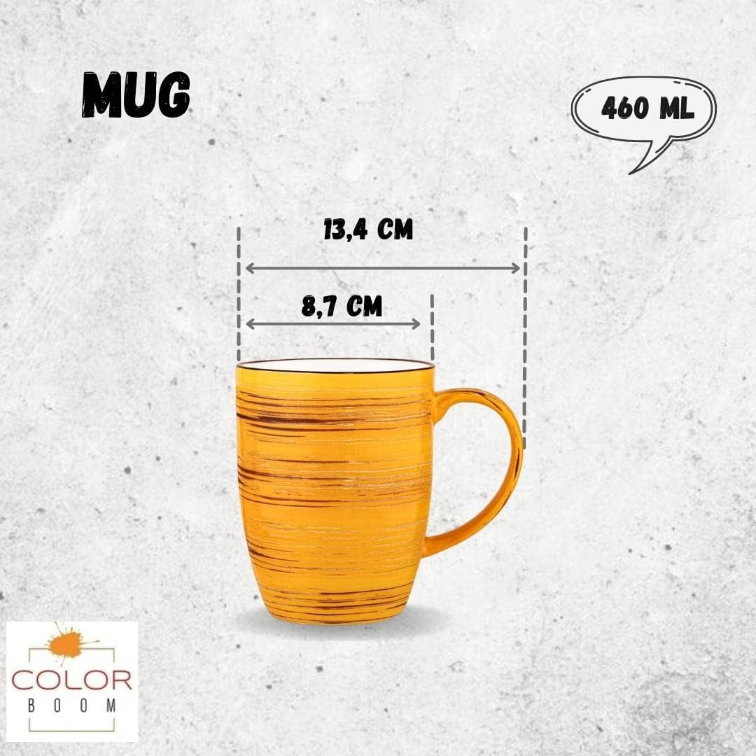 Wilmax Porzellan Tassen 460 ml Gelb mit Griff, 6er Set, Spiral, WL-669437/A6