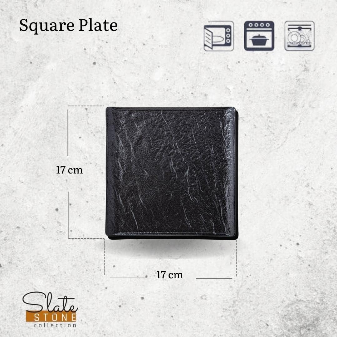 Wilmax Vierkant bord 17x17 cm Zwart SlateStone 6 stuks