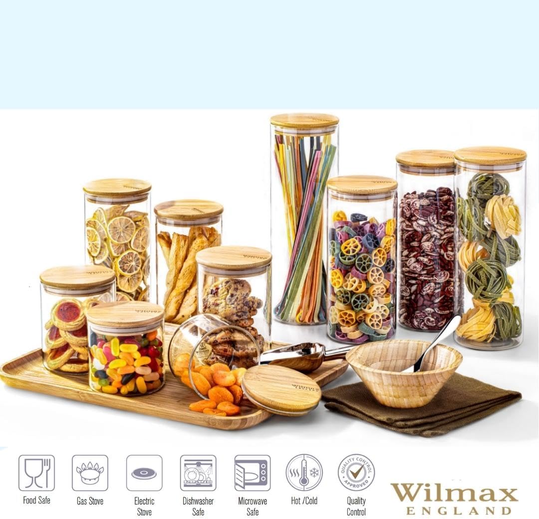 Wilmax Vorratsglas mit Deckel, 2000 ml, Glas & Bambus, WL-888510/A