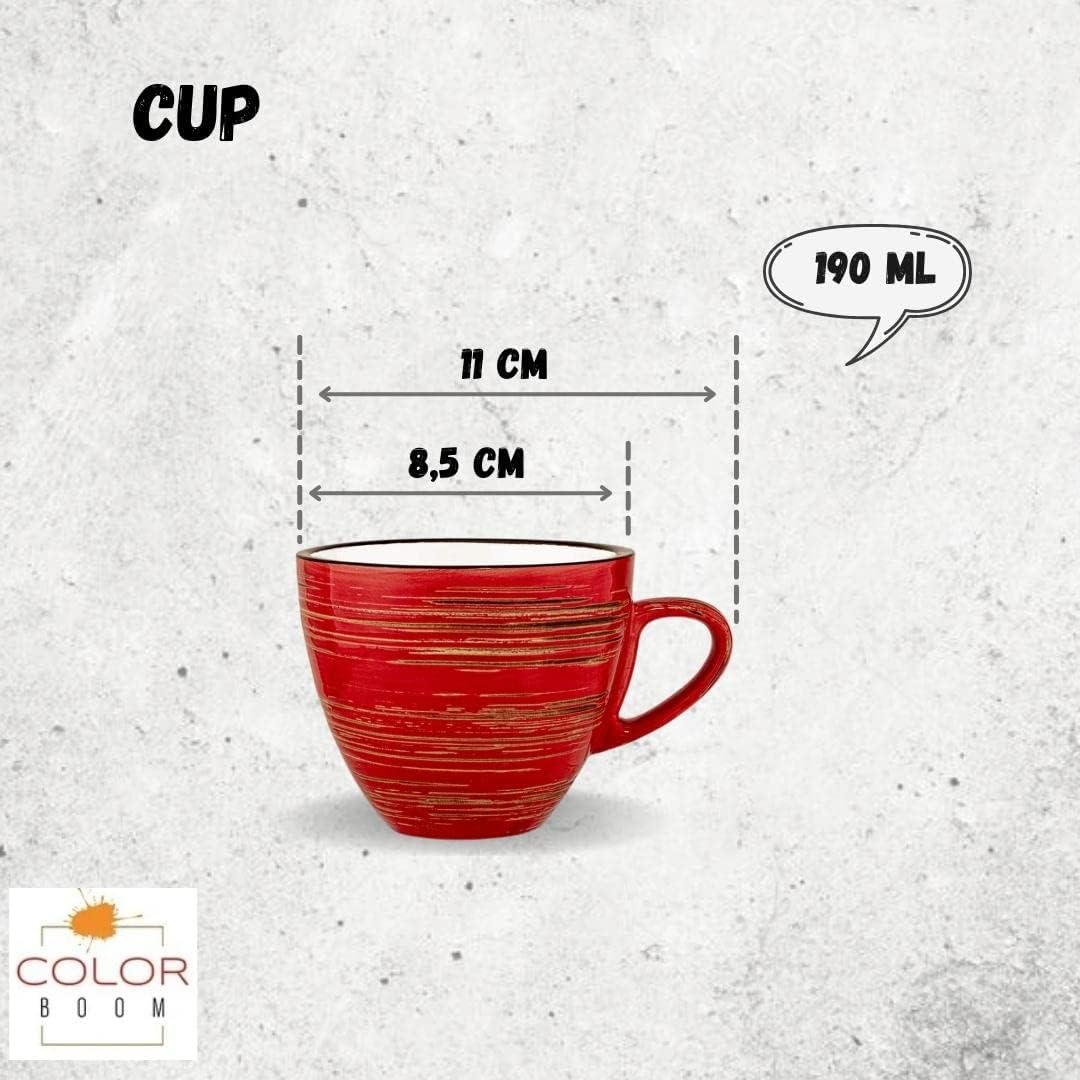 Wilmax Porzellan Tassen Set Rot 190 ml, 6er-Set Klassisch WL-669235/AB6