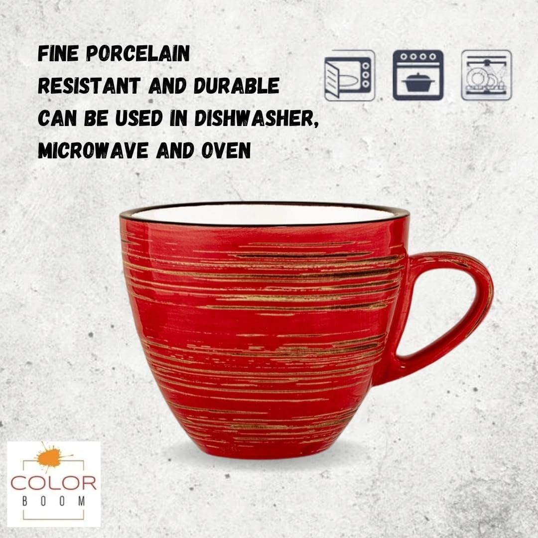 Wilmax Porzellan Tassen Set Rot 190 ml, 6er-Set Klassisch WL-669235/AB6