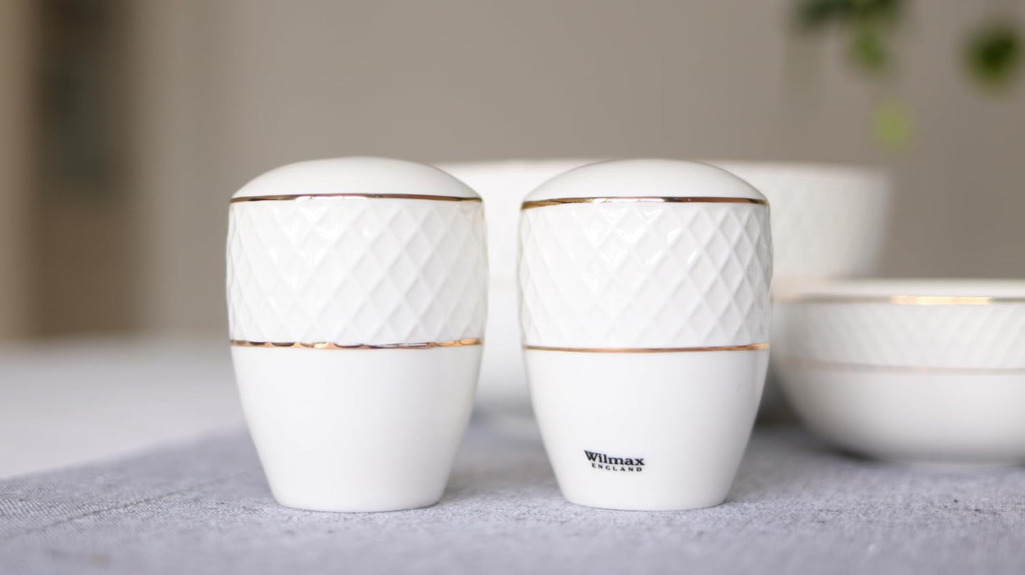 Wilmax Salz- & Pfefferstreuer Set mit Goldlinien – Weiß & Gold – WL-880102555/SP