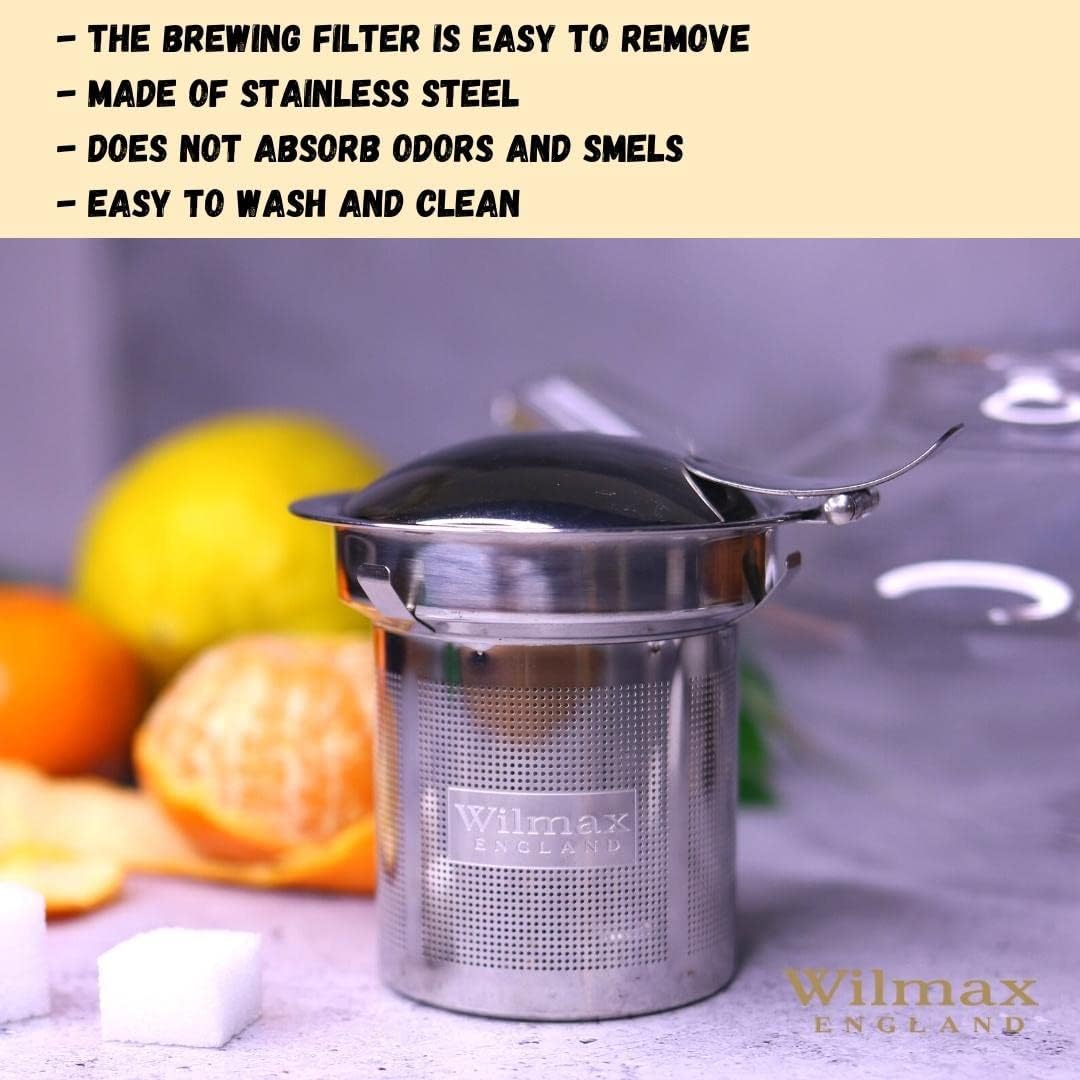 Wilmax England Theepot Borosilicaatglas 1050ml RVS filter