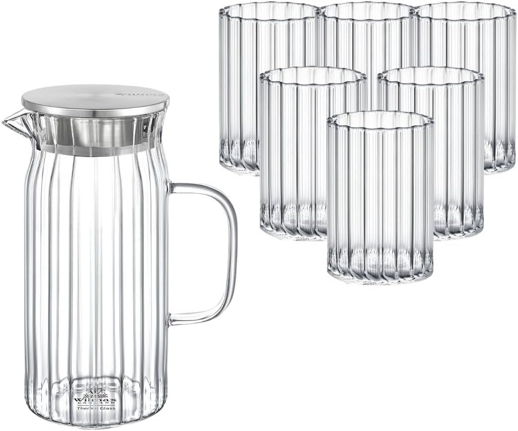 Wilmax Glaskrug 1000 ml mit 6 Gläsern 200 ml, WL-888219/A-888623/A6