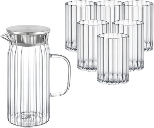 Wilmax Glaskrug 1000 ml mit 6 Gläsern 200 ml, WL-888219/A-888623/A6