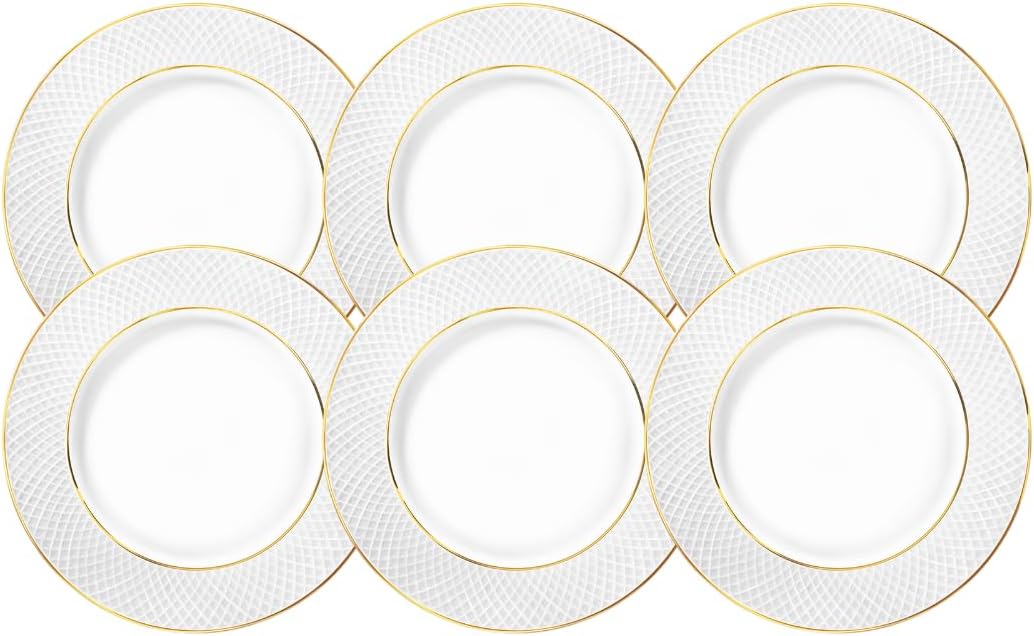 Wilmax Dinner Teller mit Goldlinien, 25,5 cm, 6er Set, WL-880102104/A6