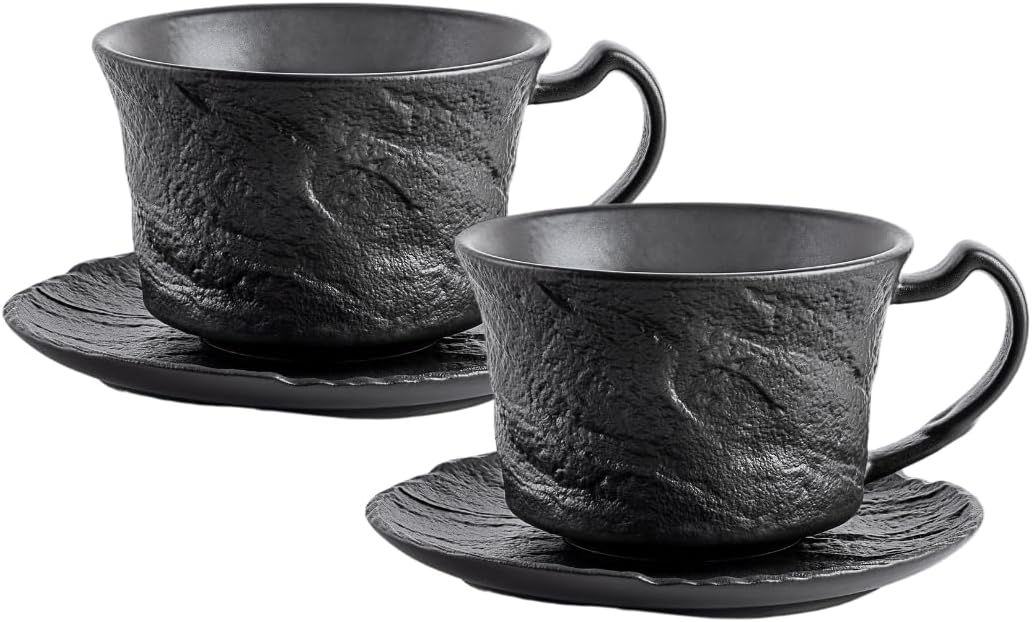 Wilmax Kaffeetassen Set 2er Schwarz 250 ml mit Untertasse Porzellan WL-661152/AB2