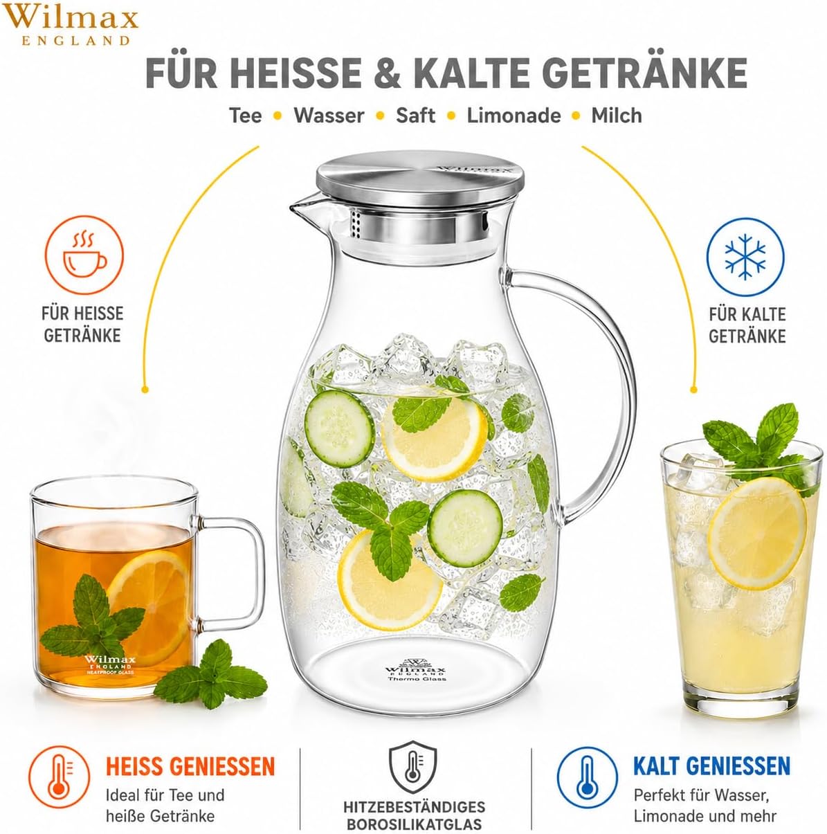 Wilmax Karaf 2500 ml Thermoglas RVS Deksel