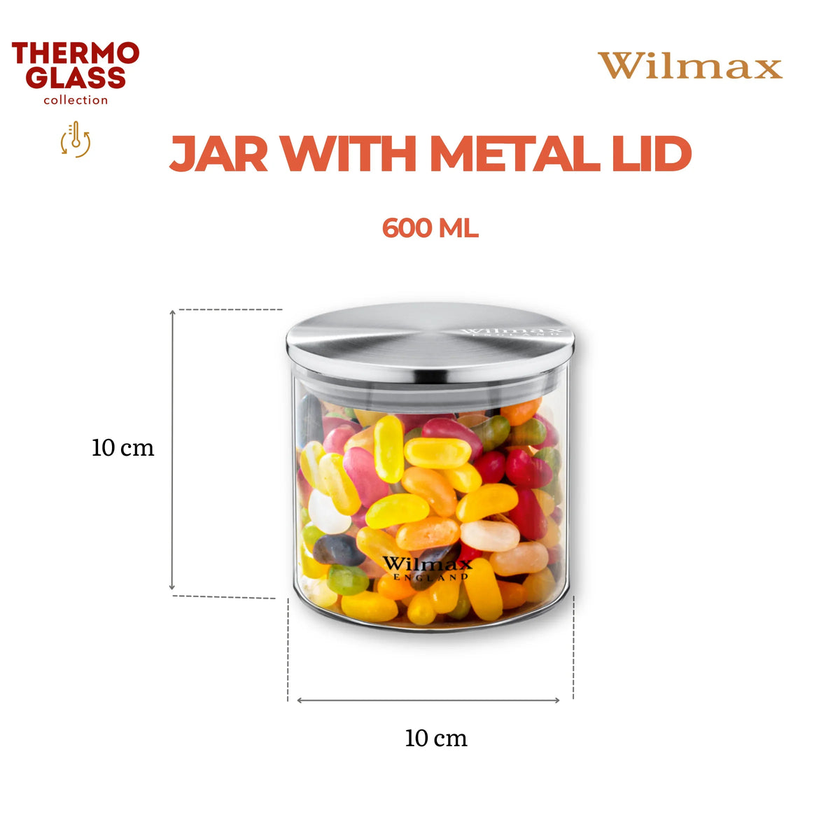 Wilmax Voorraadpot 600 ml met RVS Deksel - Transparant