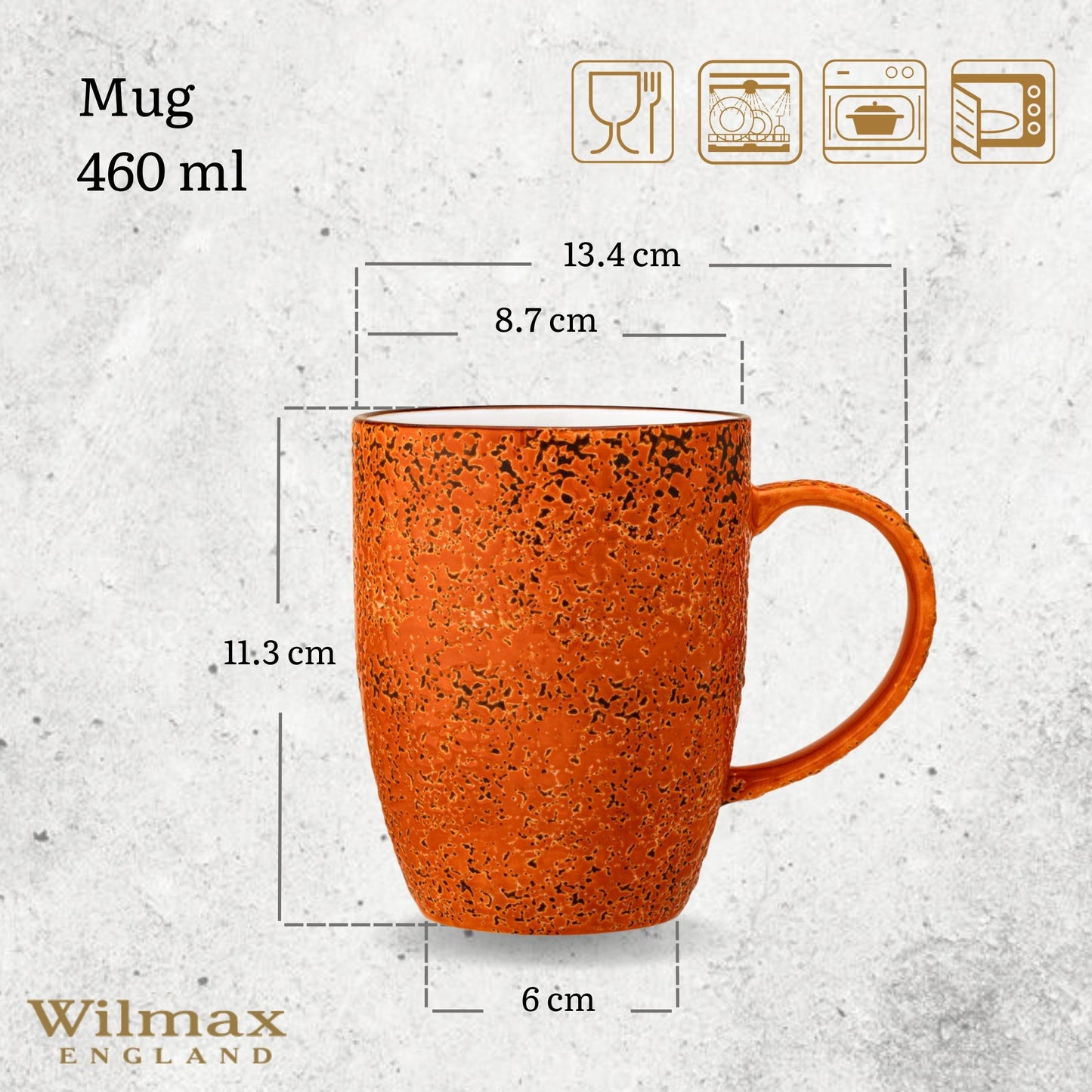 Wilmax Porzellanbecher, 460 ml, Splash Color Orange Design, WL-667337/A