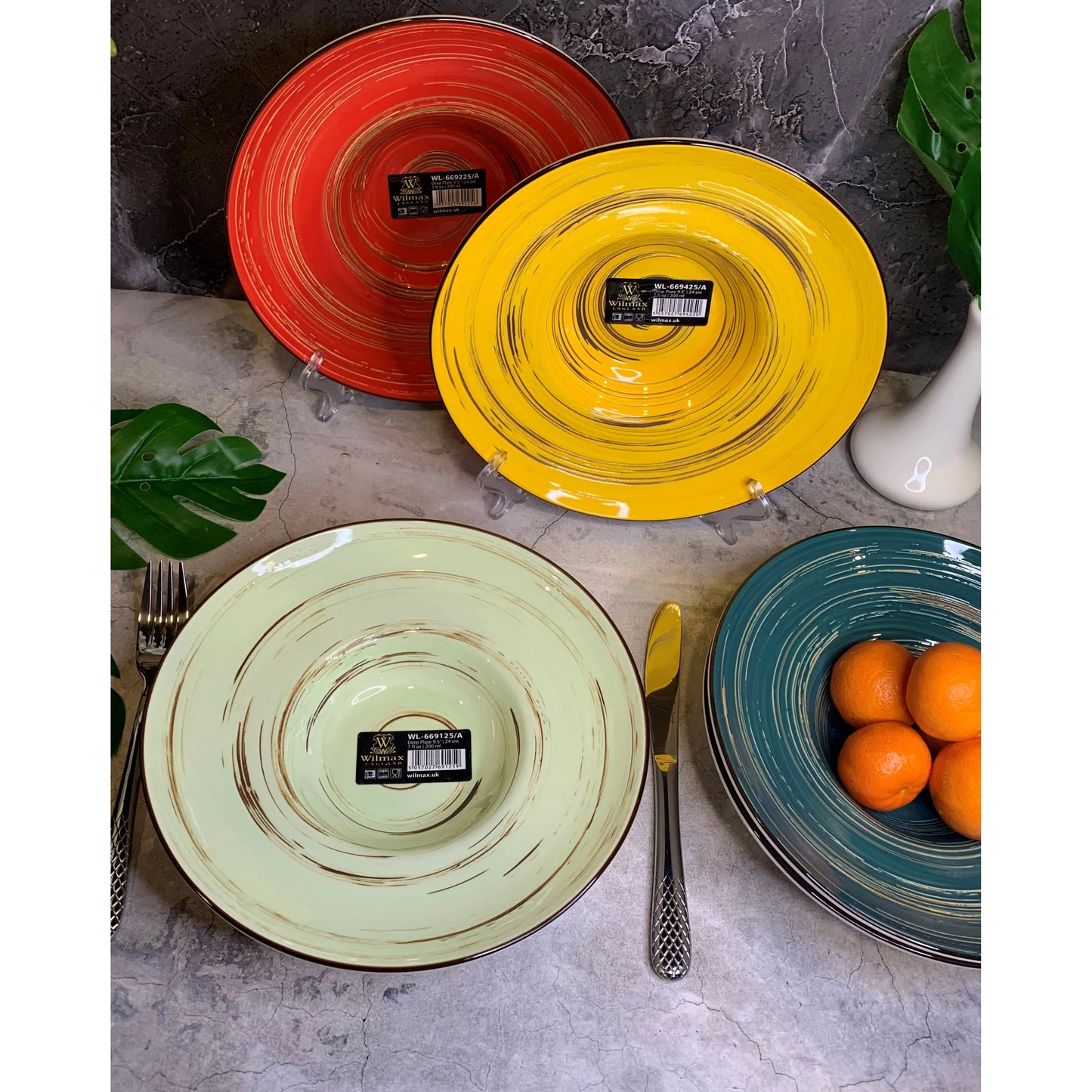 Wilmax Porzellanterteller rund tief 24 cm Pistazienfarbe WL-669125/A