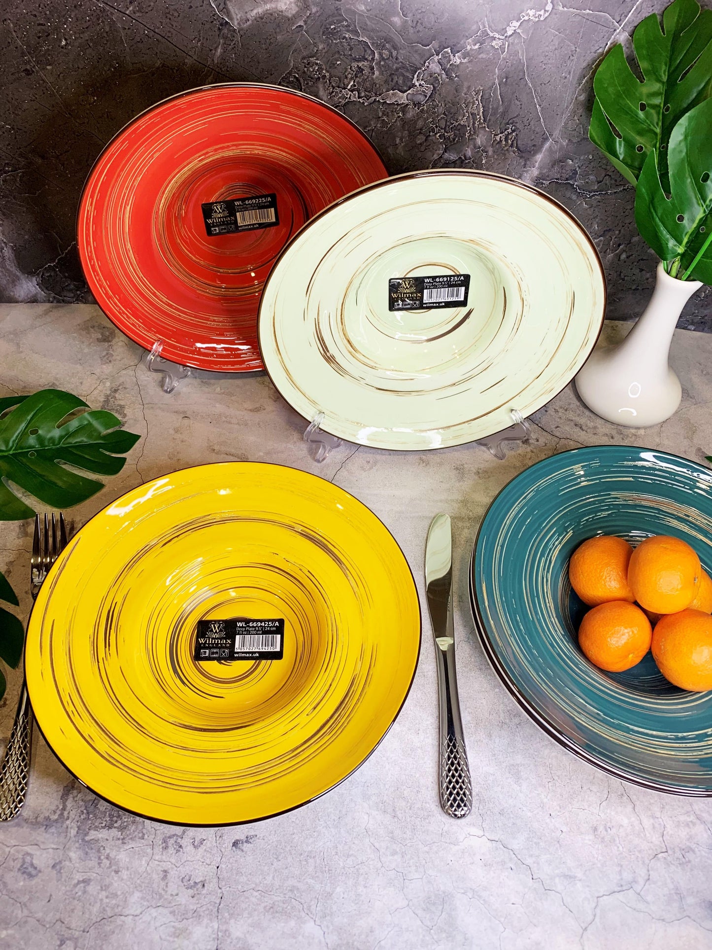 Wilmax England Deep Plate 24 cm Yellow Porcelain Set of 2