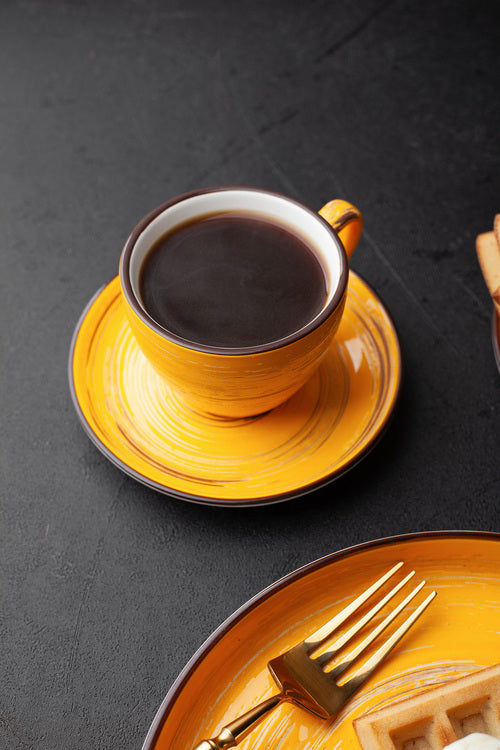 Wilmax Cup and Saucer 190 Yellow Porcelain 6 pcs. WL-669435/AB6