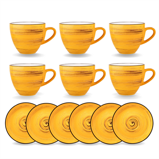 Wilmax Cup and Saucer 190 Yellow Porcelain 6 pcs. WL-669435/AB6