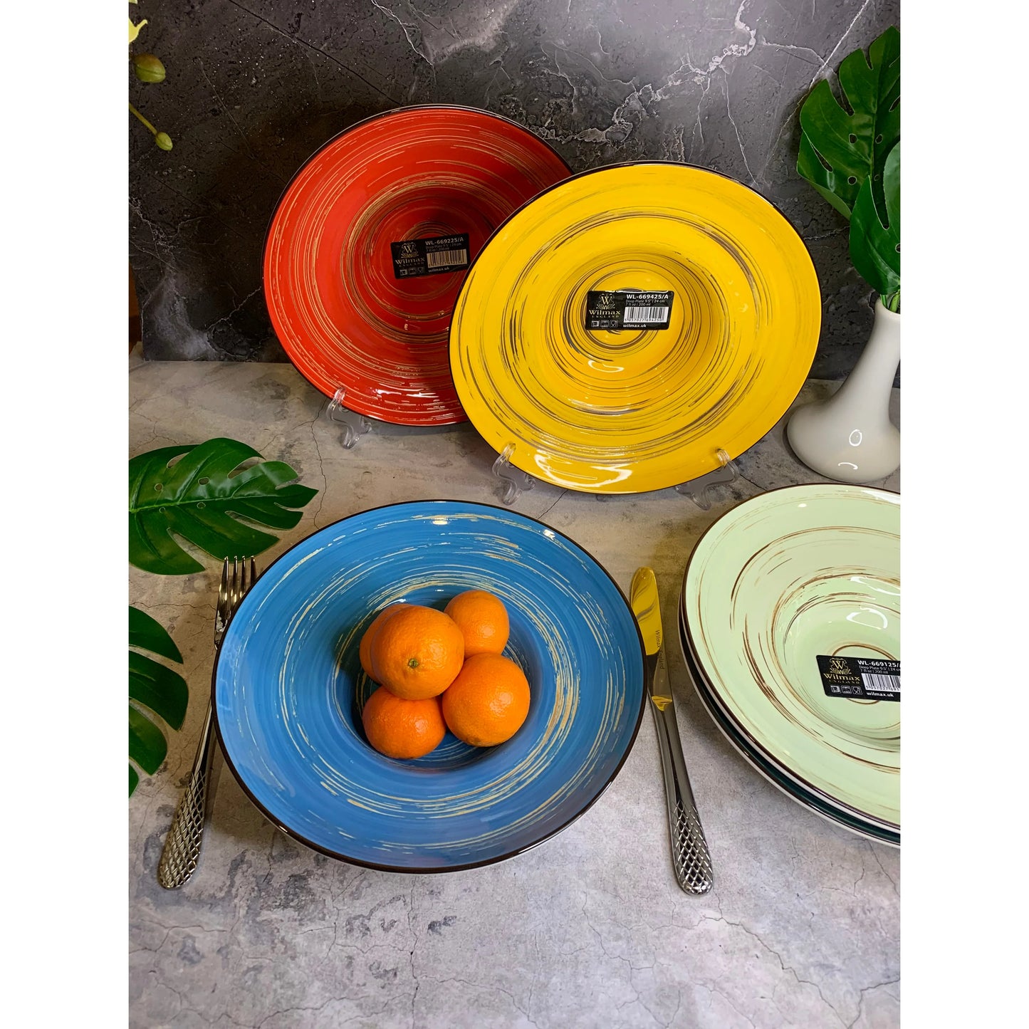 Wilmax Diep bord 24 cm Blauw Porselein set van 2 WL-669625/A2