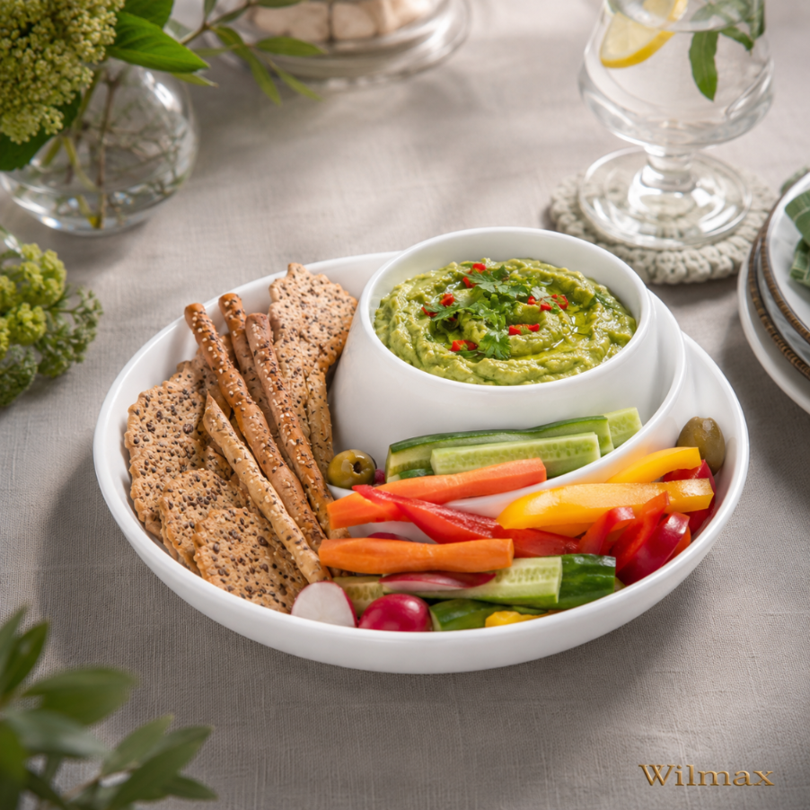 Wilmax porseleinen serveerbord met vakken 25,5 cm wit