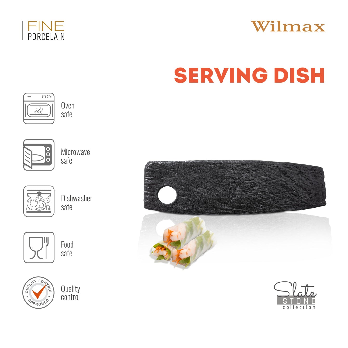 Wilmax SlateStone Serveerplank Zwart Porselein 32.5x10 cm