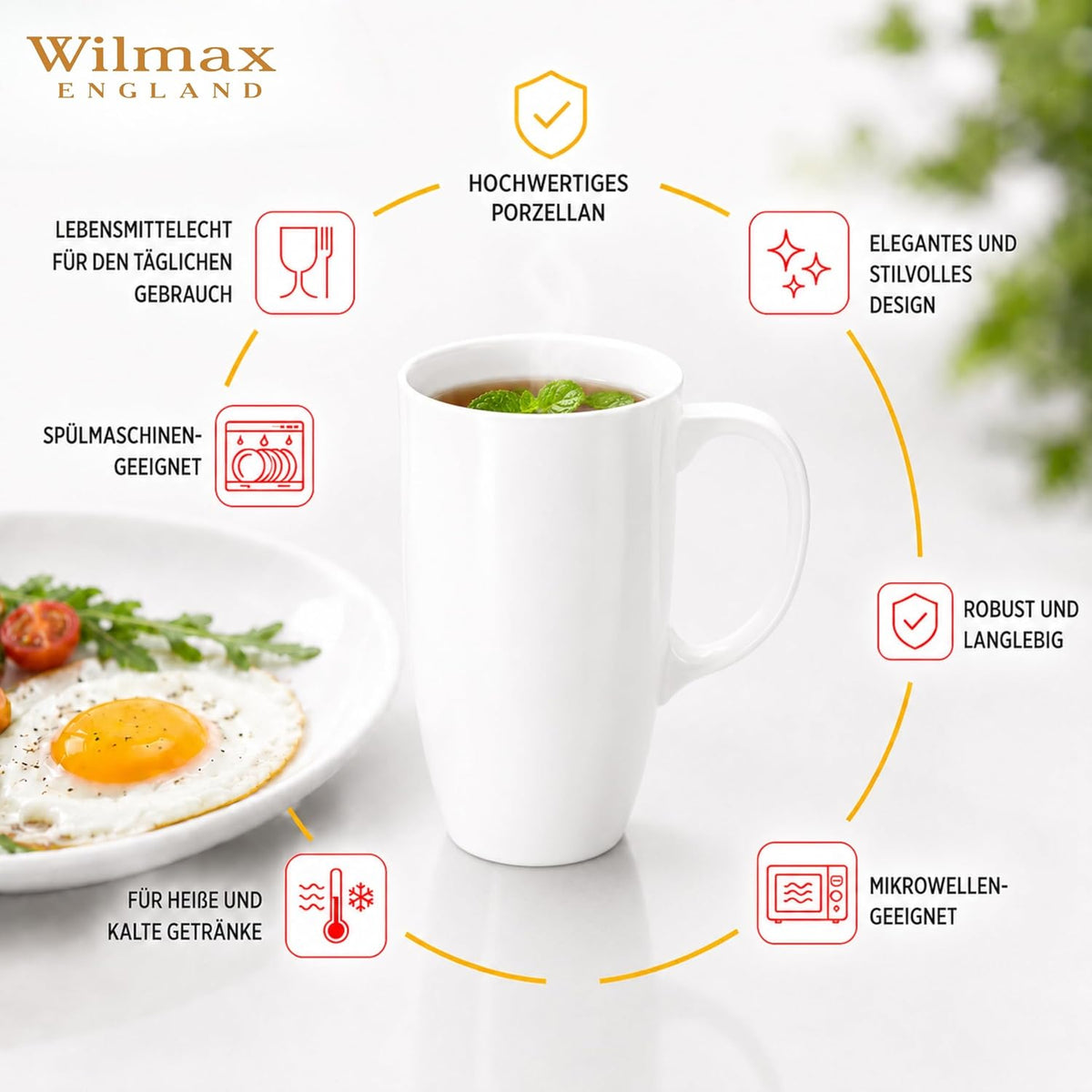 Wilmax Beker 630 ml Porselein Wit set van 6 A6