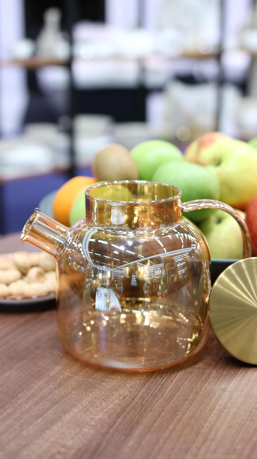 Wilmax England Theepot 1200 ml Glas met RVS deksel Goud
