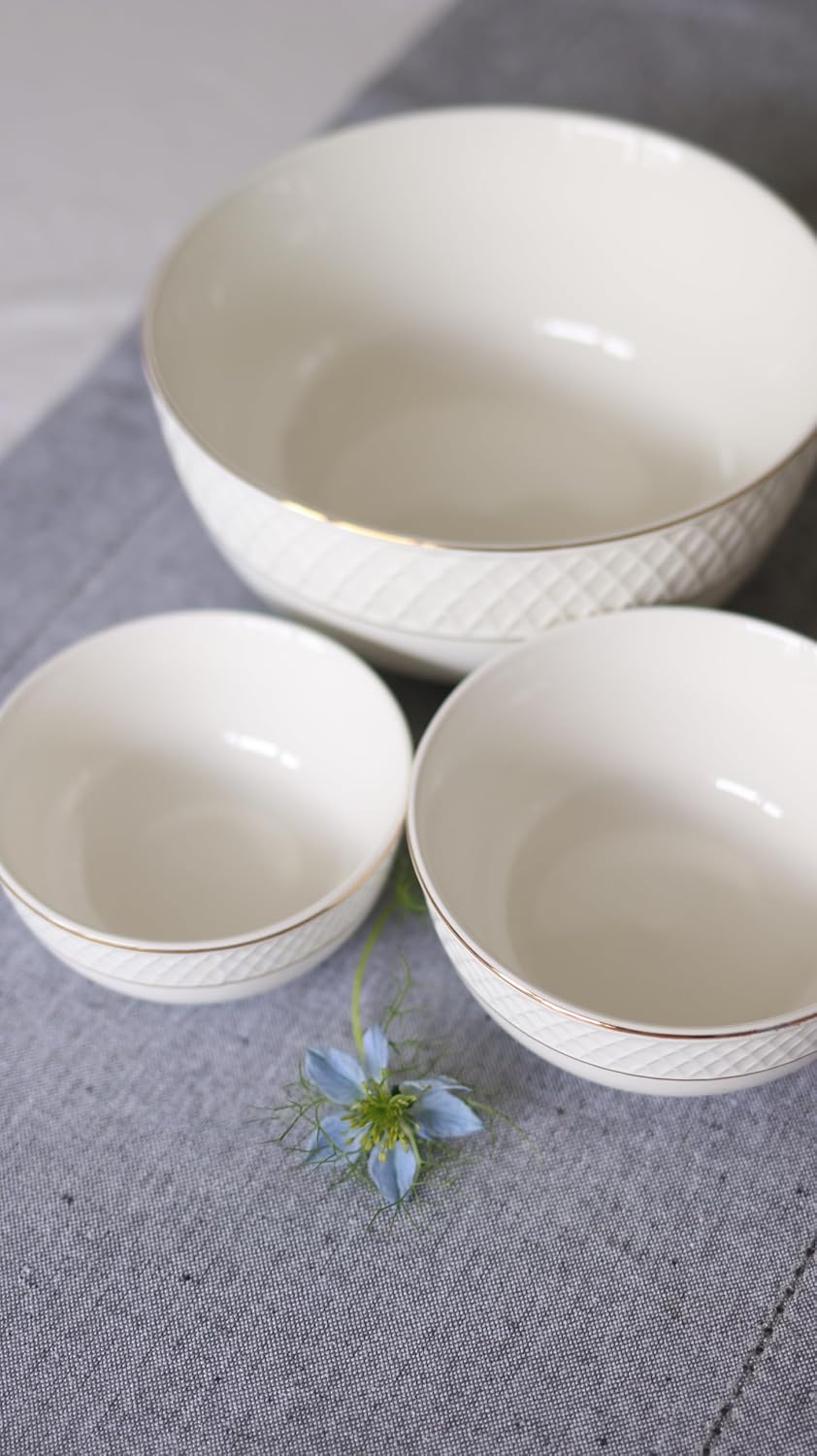 Wilmax Schaaltje 14 cm Wit Porselein met Gouden Rand (6-delig)