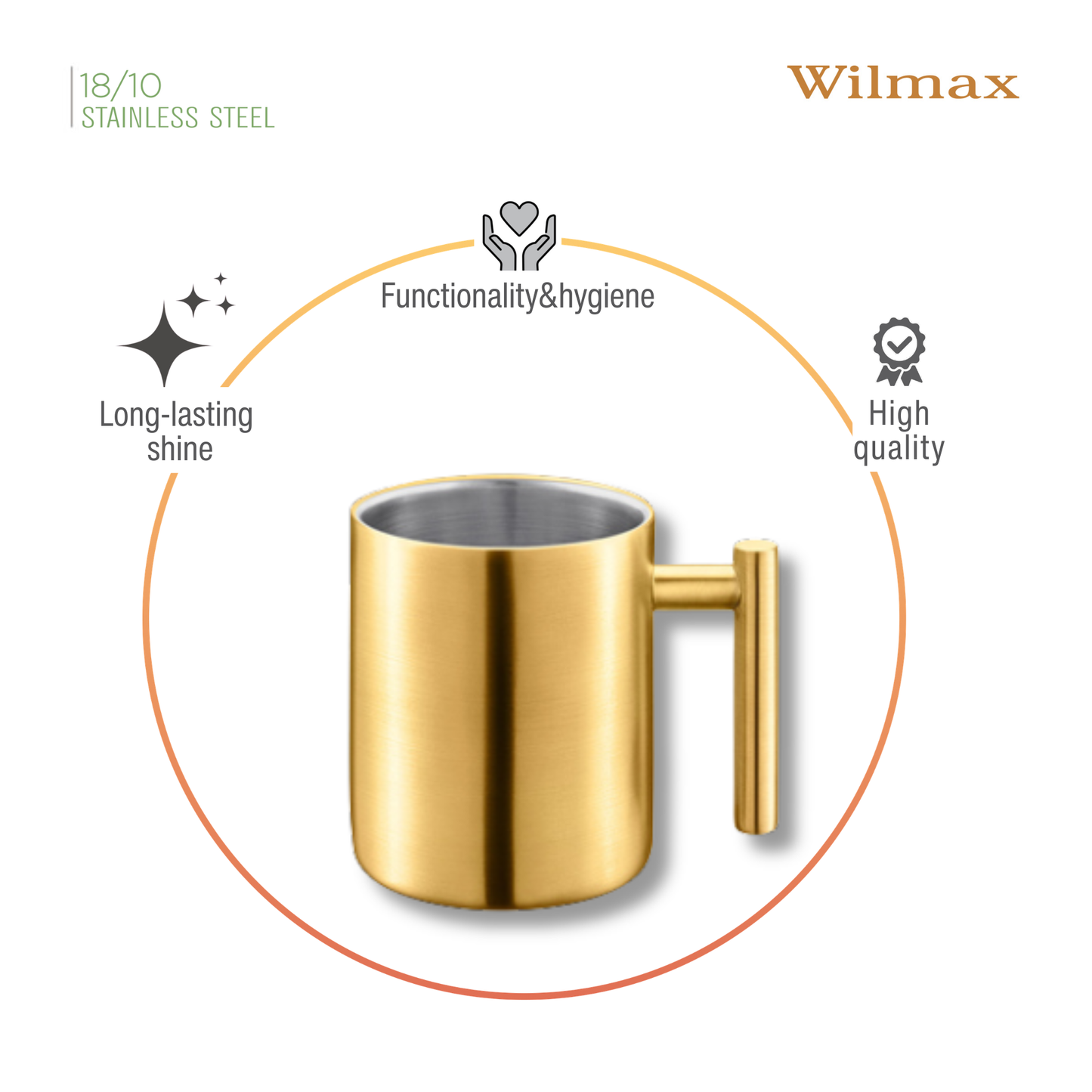 Wilmax Dubbelwandige Beker 350 ml RVS Goud WL-517610135/A