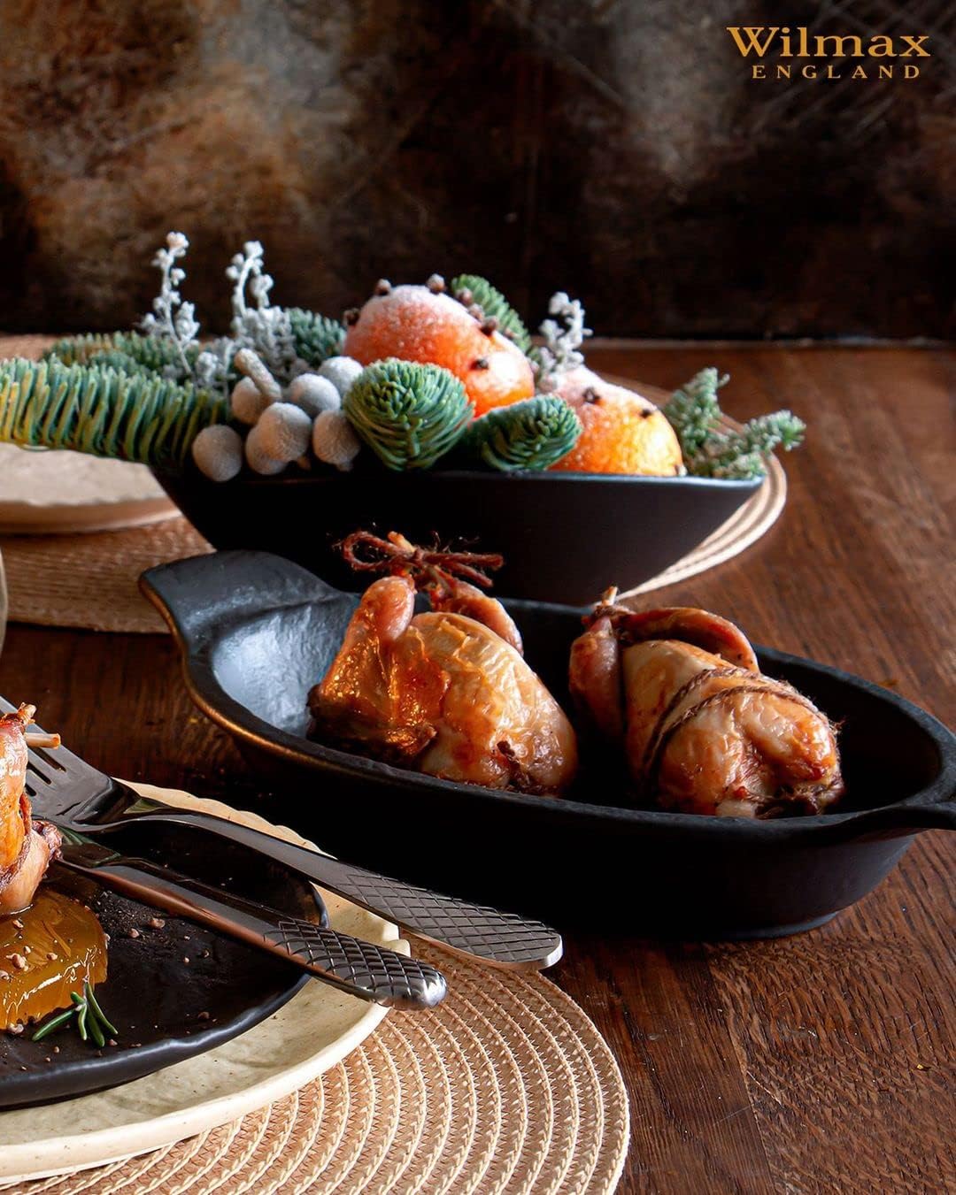 Wilmax Oval Bowl aus Porzellan, 30 x 19,5 x 7 cm, schwarz, WL-661121/A