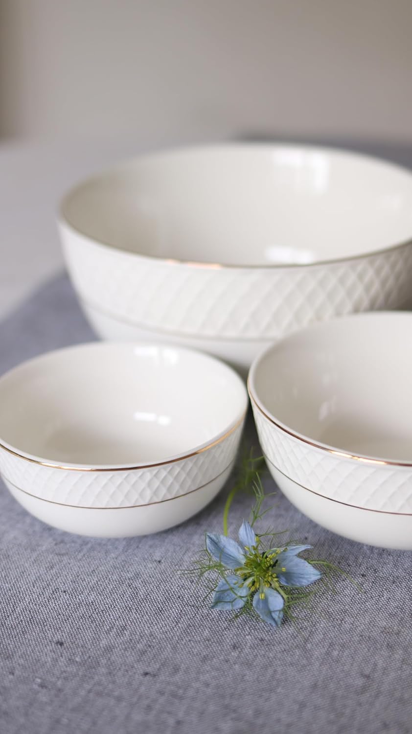Wilmax Porcelain Bowls 12 cm White Gold Rim Set of 2