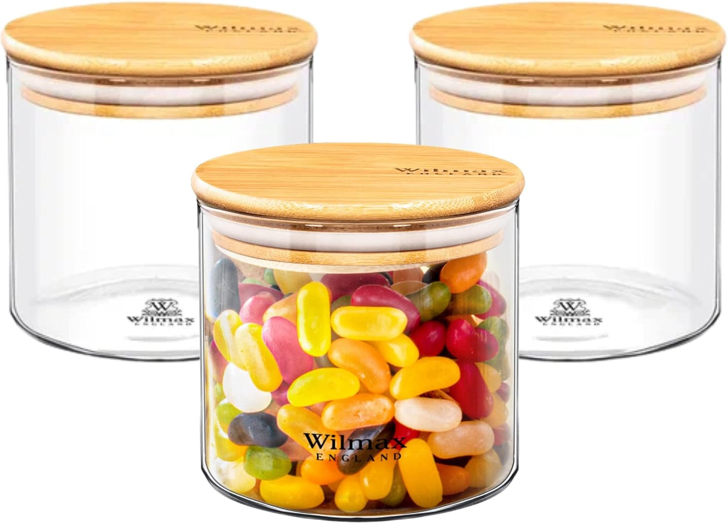 Wilmax Vorratsgläser Set, 3-teilig, aus Borosilikatglas, mit Bambusdeckeln – WL-888502/A3