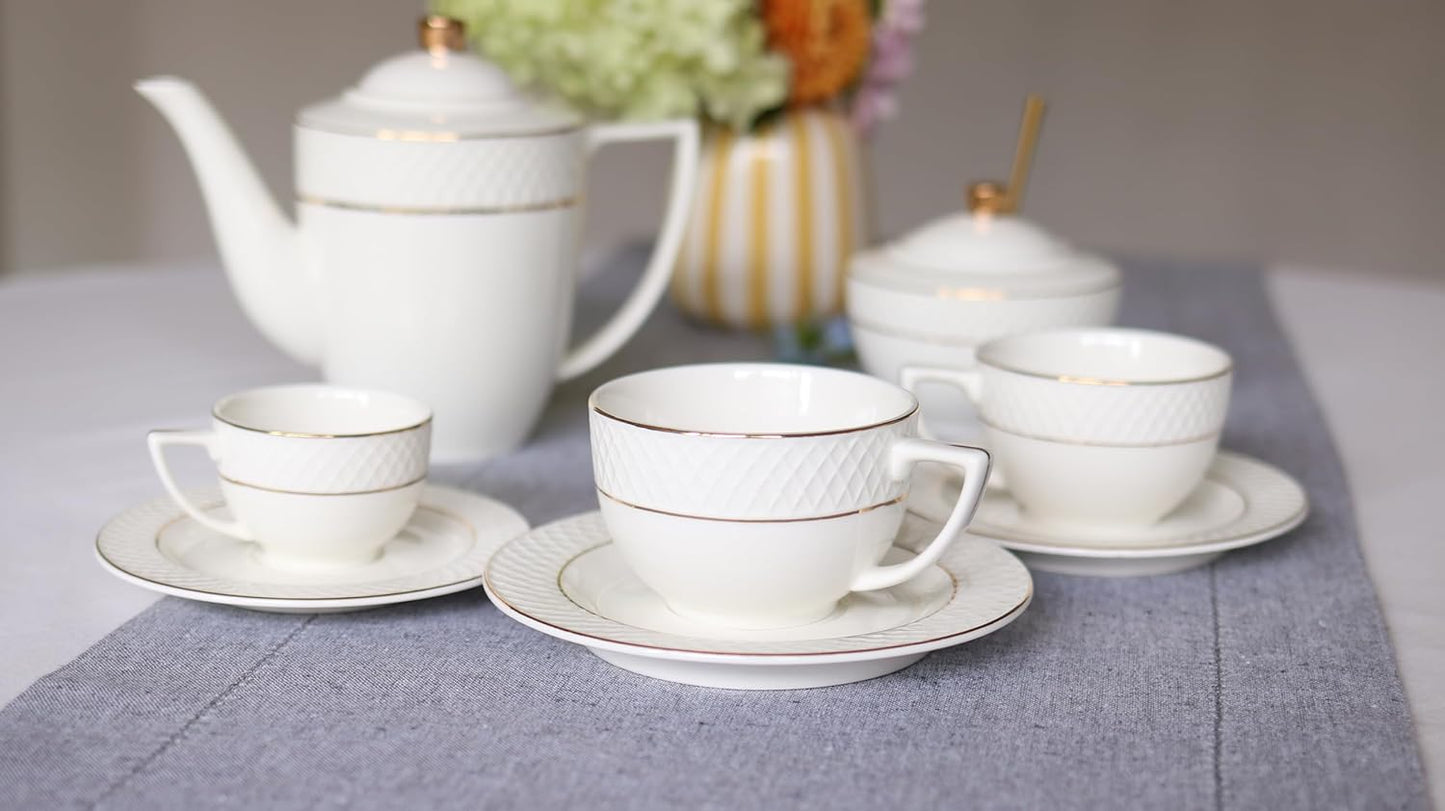 Wilmax Teetassen & Untertassen Set mit Goldrand, 240 ml, 6er – WL-880102404/AB6