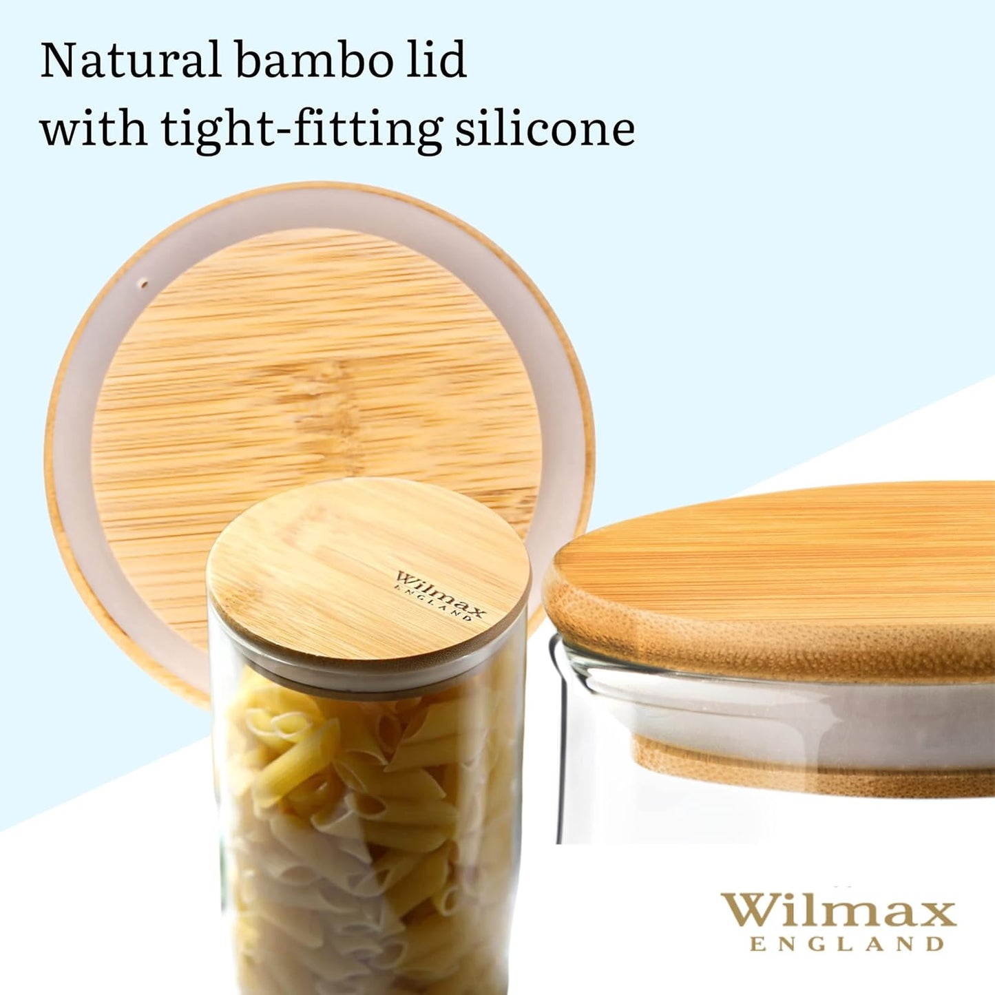 Wilmax Vorratsgläser Set, 3-teilig, aus Borosilikatglas, mit Bambusdeckeln – WL-888502/A3
