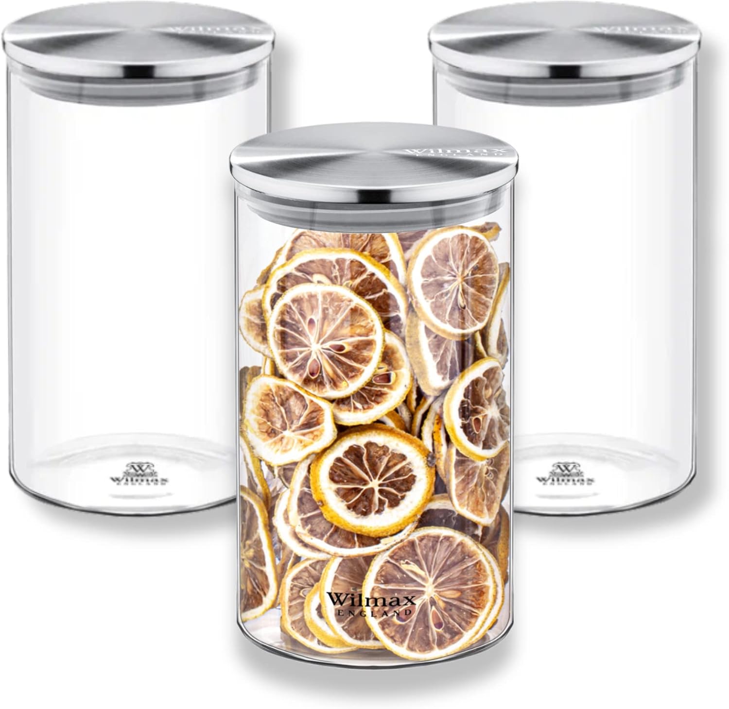 Wilmax Vorratsgläser-Set aus Borosilikatglas, Edelstahldeckel, 3er-Set WL-888515/A3