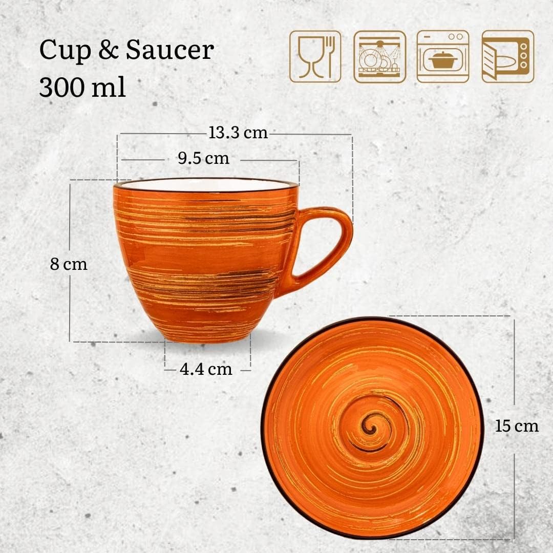 Wilmax Cup & Saucer Orange Porcelain 6-piece WL-669336