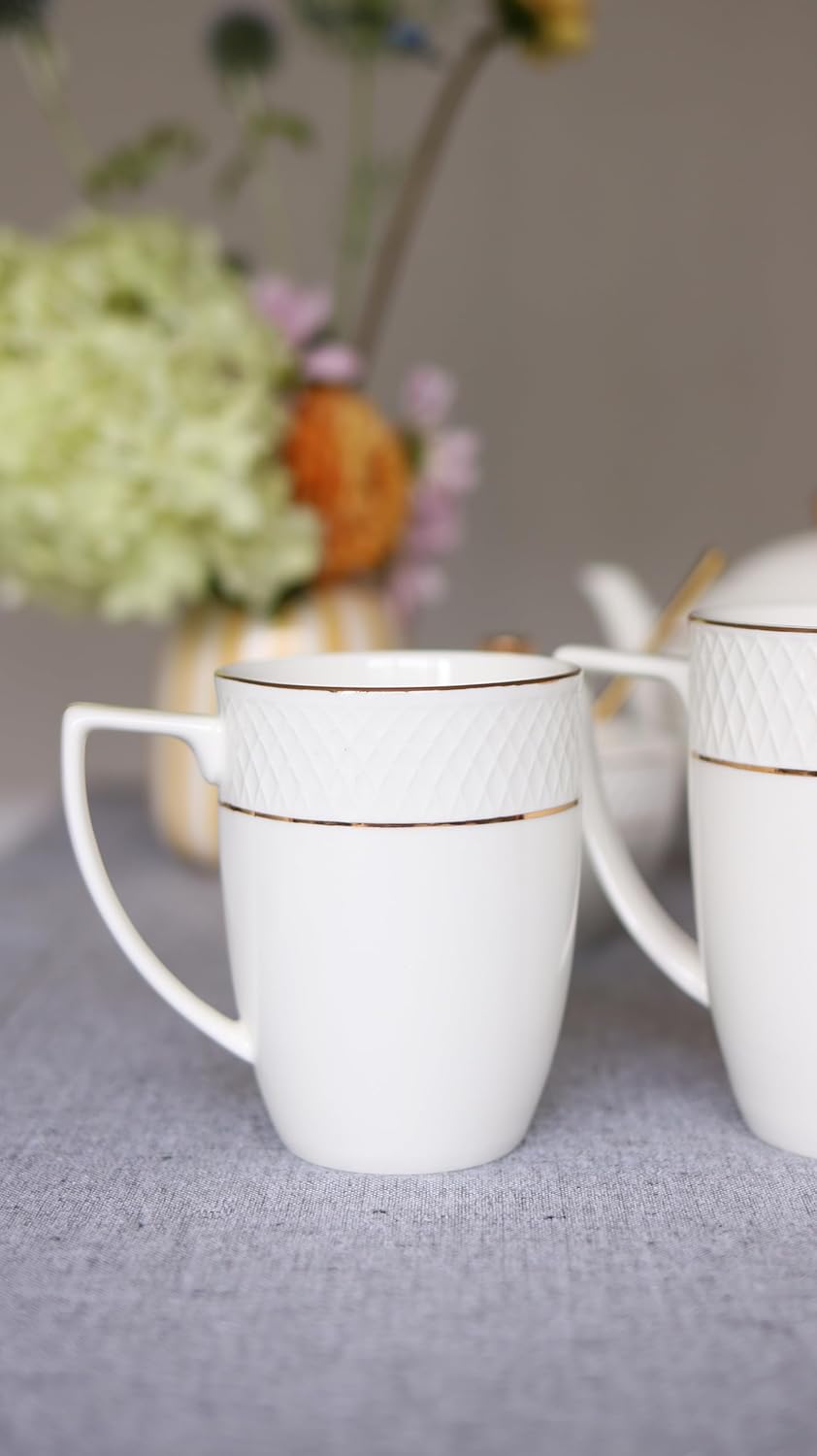 Wilmax Porzellantasse mit Goldlinien, 320 ml, 6er Set, WL-880102431/A6