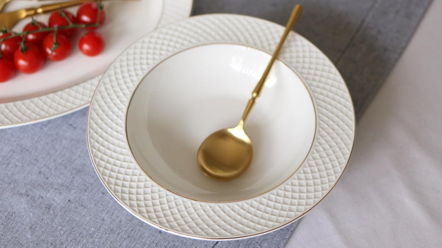 Wilmax Tiefer Runder Teller mit Goldlinien, 22,5 cm, 2er Set, WL-880102303/A2