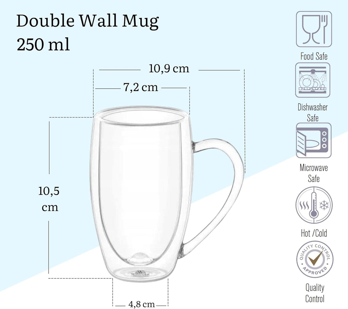 Wilmax Dubbelwandige Glasbekers 4 stuks 2x400ml/2x250ml