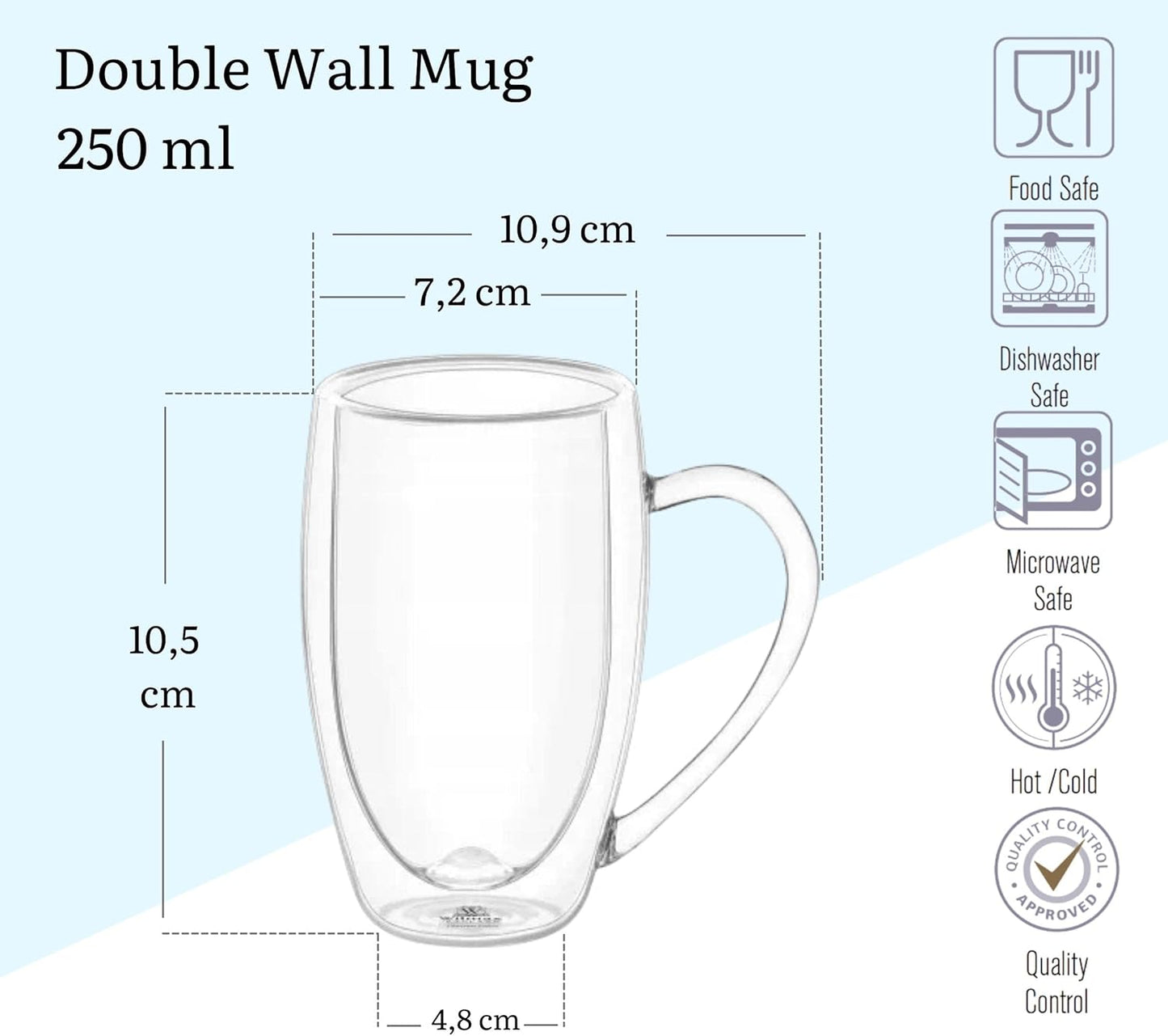 Wilmax Dubbelwandige Glasbekers 4 stuks 2x400ml/2x250ml
