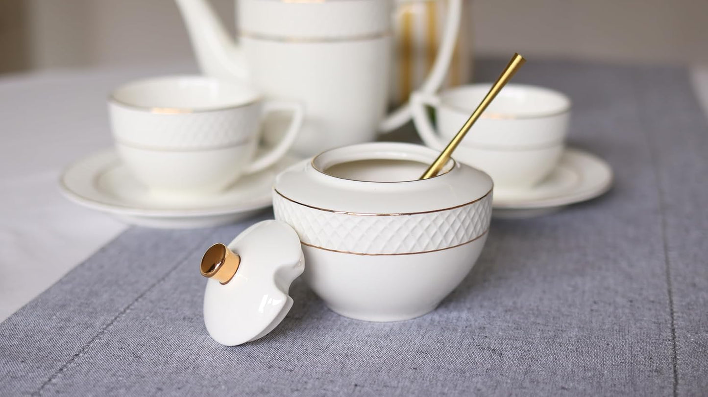 Wilmax Zuckerdose mit Goldverzierung 340 ml – Elegantes Design – WL-880102470/A